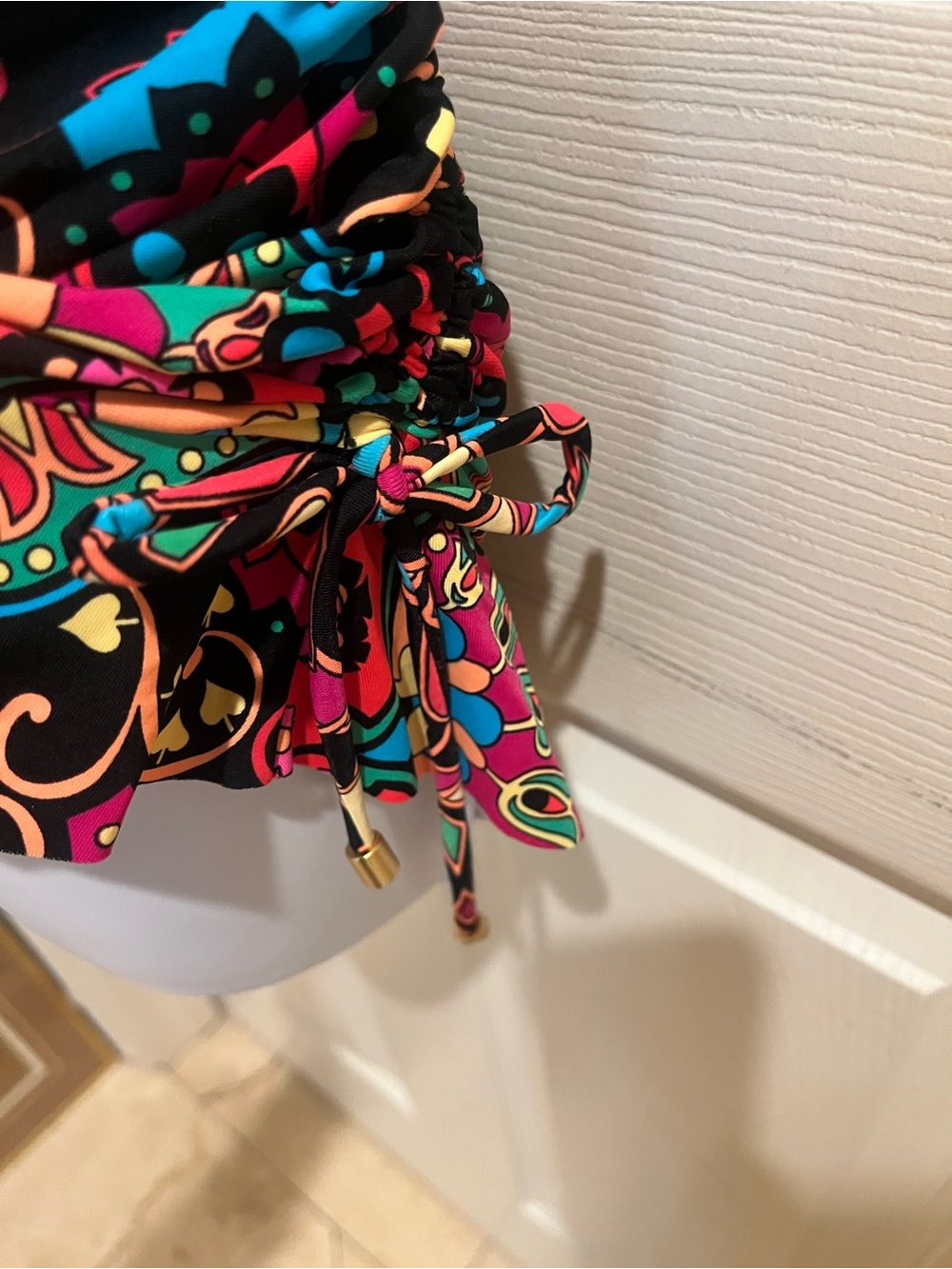 Swim systems Paisley Print Swim Skort - Black with Pink & Teal Accents View 3
